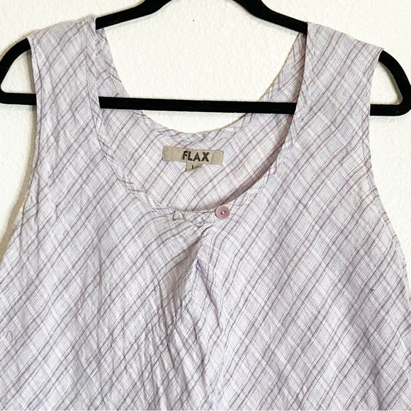 Flax 100% Linen plaid Tank Top L - Picture 2 of 8